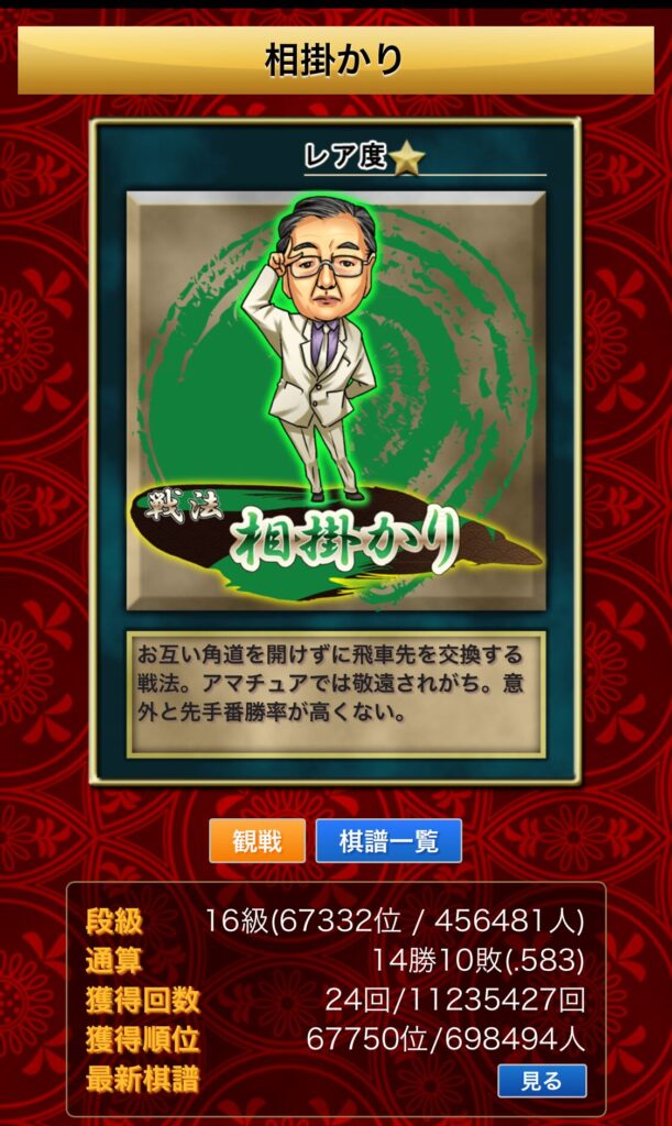 私の将棋ウォーズの相掛かりの戦績