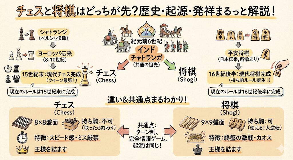 チェスと将棋はどっちが先？歴史・起源・発祥まるっと解説！