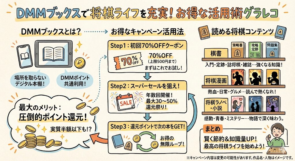 棋書・将棋漫画・将棋ラノベがお得に読めるDMMブックスとは？特徴まるっと解説！