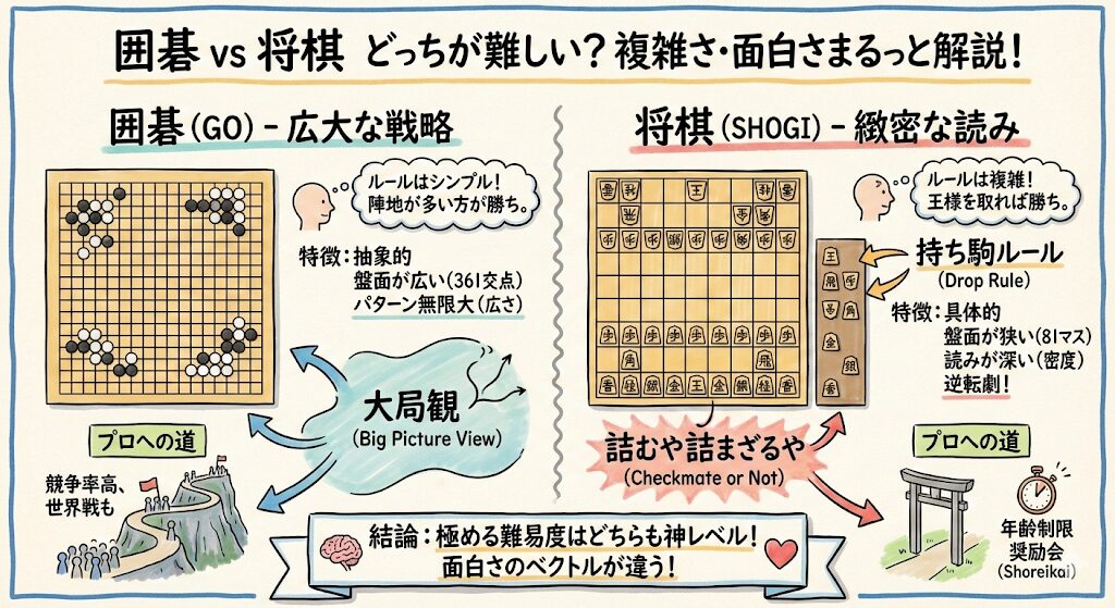 囲碁と将棋どっちが難しい?複雑さ・面白さまるっと解説!