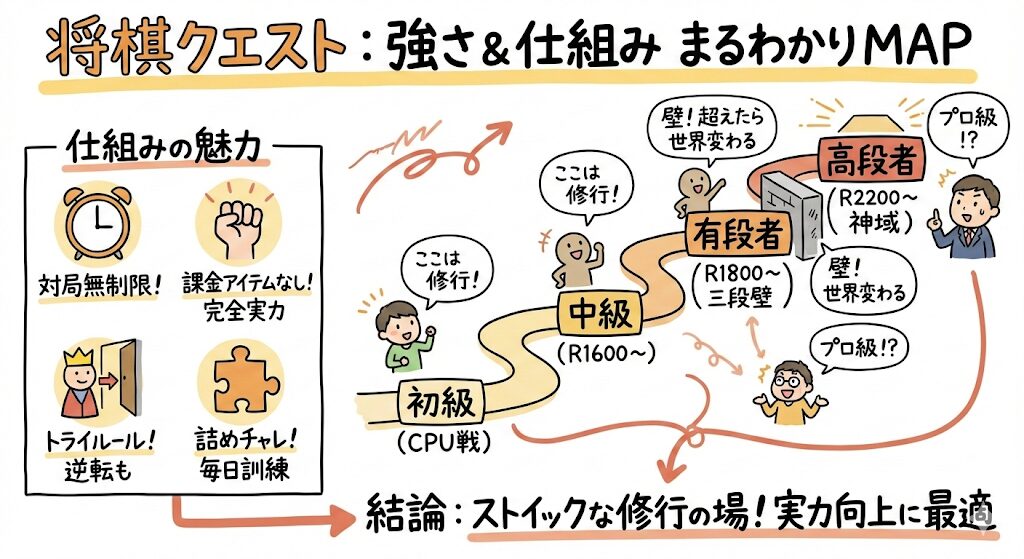 将棋クエストは強い？レベルが上がった？仕組みや棋力目安まるっと解説！