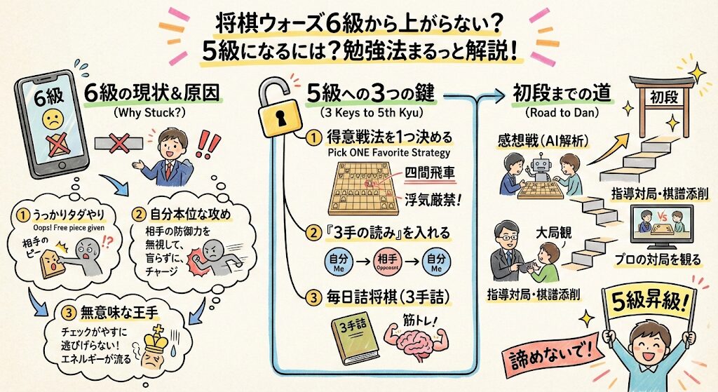 将棋ウォーズ6級から上がらない？5級になるには？勉強法まるっと解説！