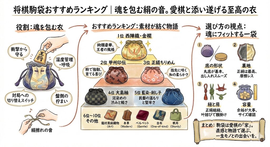 駒袋おすすめランキング｜魂を包む絹の音。愛棋と添い遂げる至高の衣