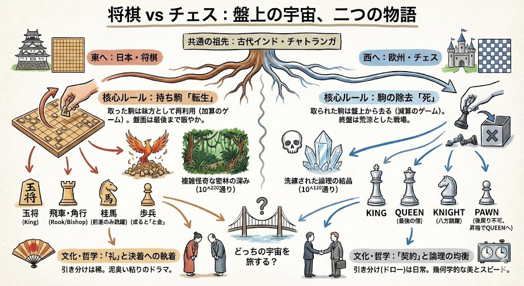 将棋とチェスの違い｜駒音が紡ぐ再生の物語と、静寂に散る美学