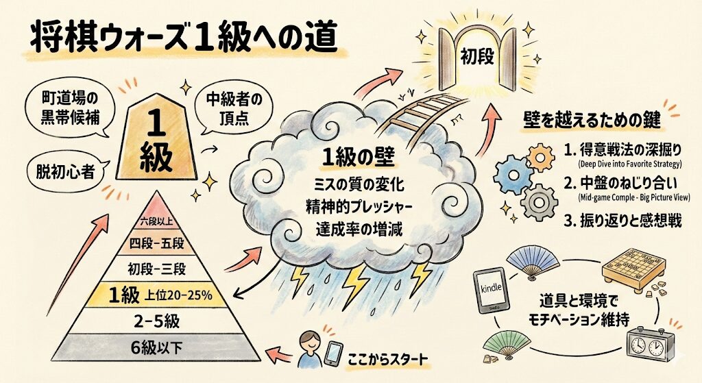 将棋ウォーズ1級の強さは？実は道場初段級？到達率20％の真実