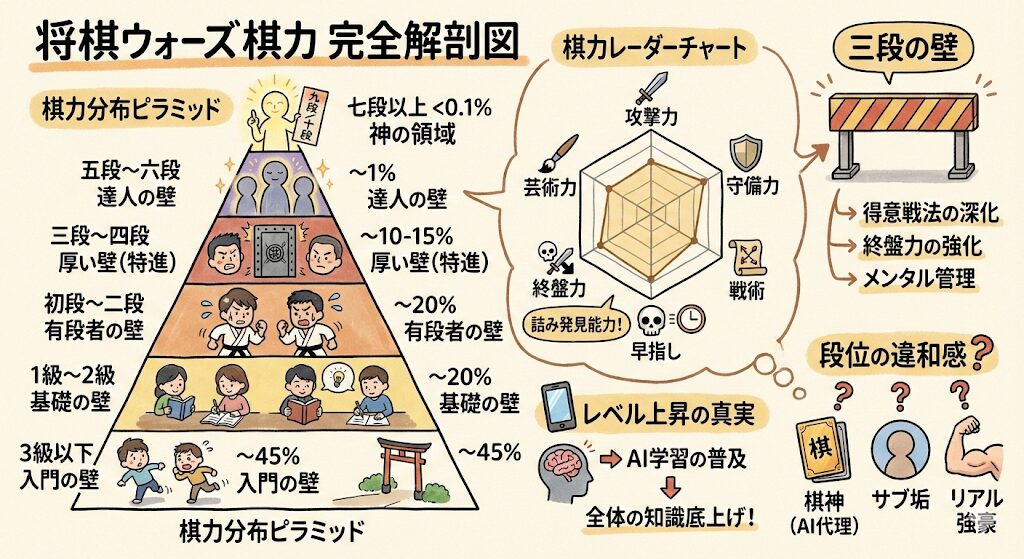 将棋ウォーズ棋力目安と換算表｜初段の壁を突破するための残酷な真実
