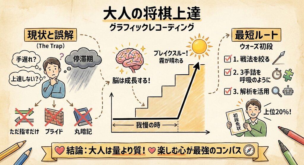 将棋が上達しない大人必読!ウォーズ初段に最短で届く脳科学的戦略