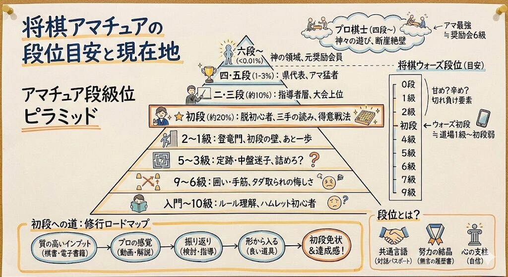 将棋アマチュア段位目安｜ウォーズ初段は道場で何級？衝撃の真実