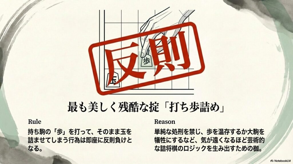 持ち駒の歩を打って相手の玉を詰ませてしまう打ち歩詰めの反則