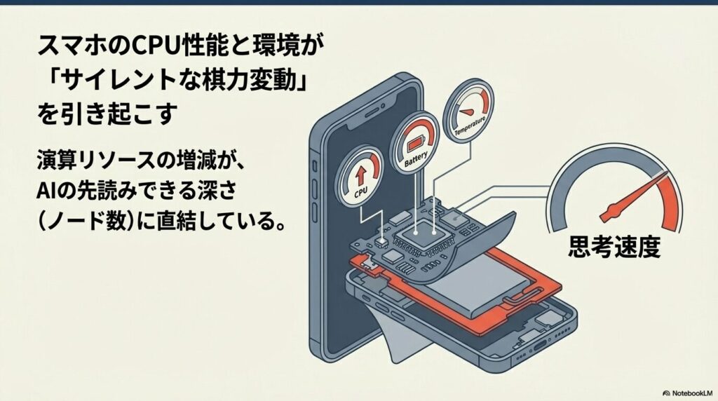 スマートフォンのCPU性能やバッテリー残量、温度が将棋AIの思考速度やノード数に影響を与える仕組み