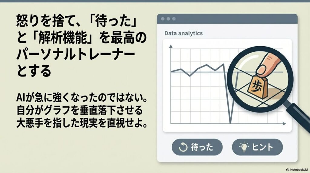 ぴよ将棋の待った機能とグラフ解析機能をパーソナルトレーナーとして使い大悪手を振り返る図