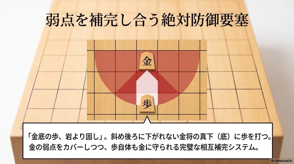 金将の弱点をカバーし合う「金底の歩」による絶対防御要塞の陣形図