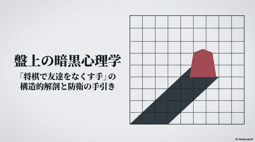 盤上の暗黒心理学を表現した将棋の駒と影のイラスト