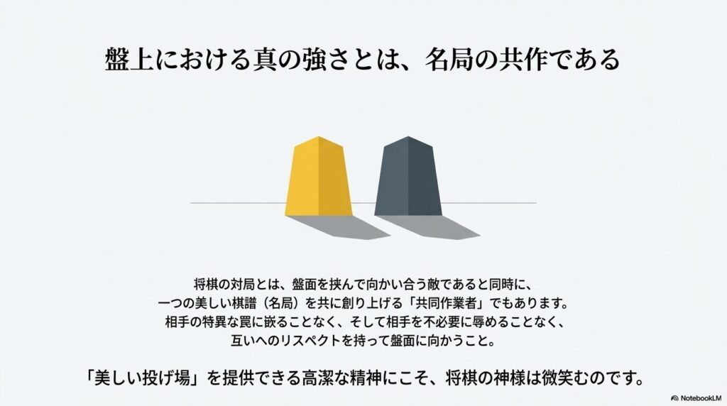 将棋における真の強さと名局の共作を表す2つの駒のイラスト