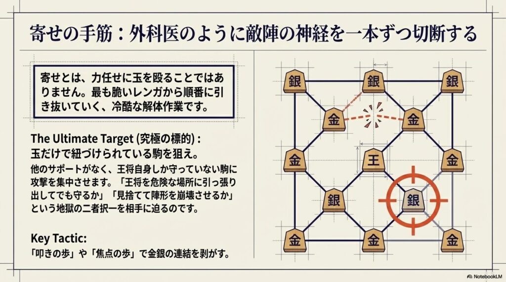 将棋の寄せの手筋：玉だけで紐づけられている駒を究極の標的とする戦術図