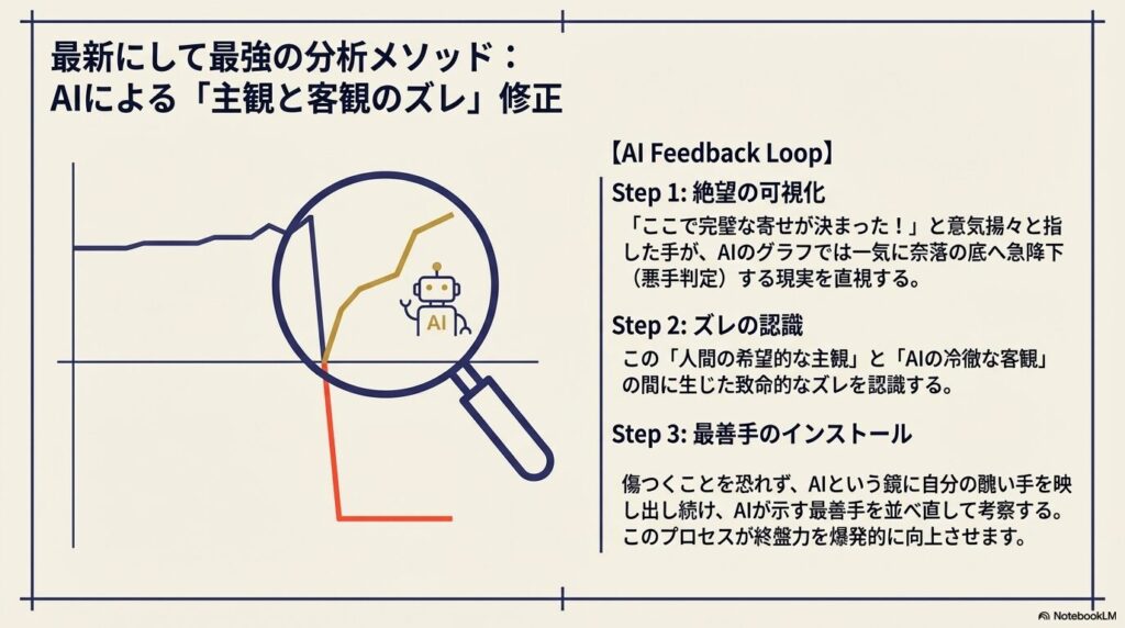 将棋アプリとAI分析を用いた終盤力の評価値グラフによる形勢判断のズレ修正
