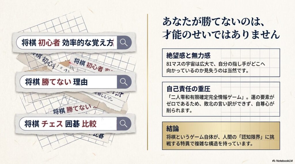 将棋で勝てない理由は完全情報ゲームの自己責任の重圧