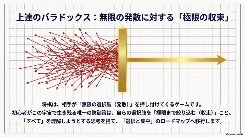 将棋の無限の選択肢に対する極限の収束を示す上達のパラドックス